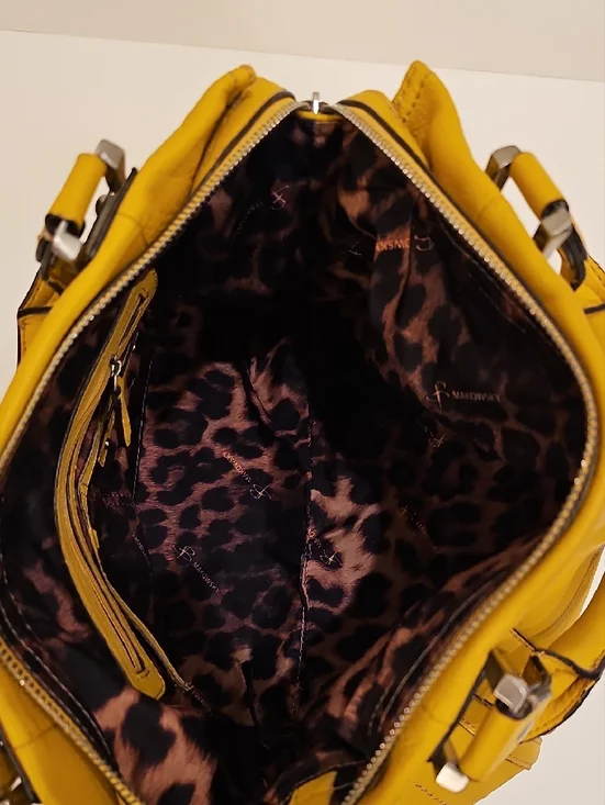 b. makowsky Yellow Leather Shoulder Satchel 15"x12"x4" - Picture 10 of 13